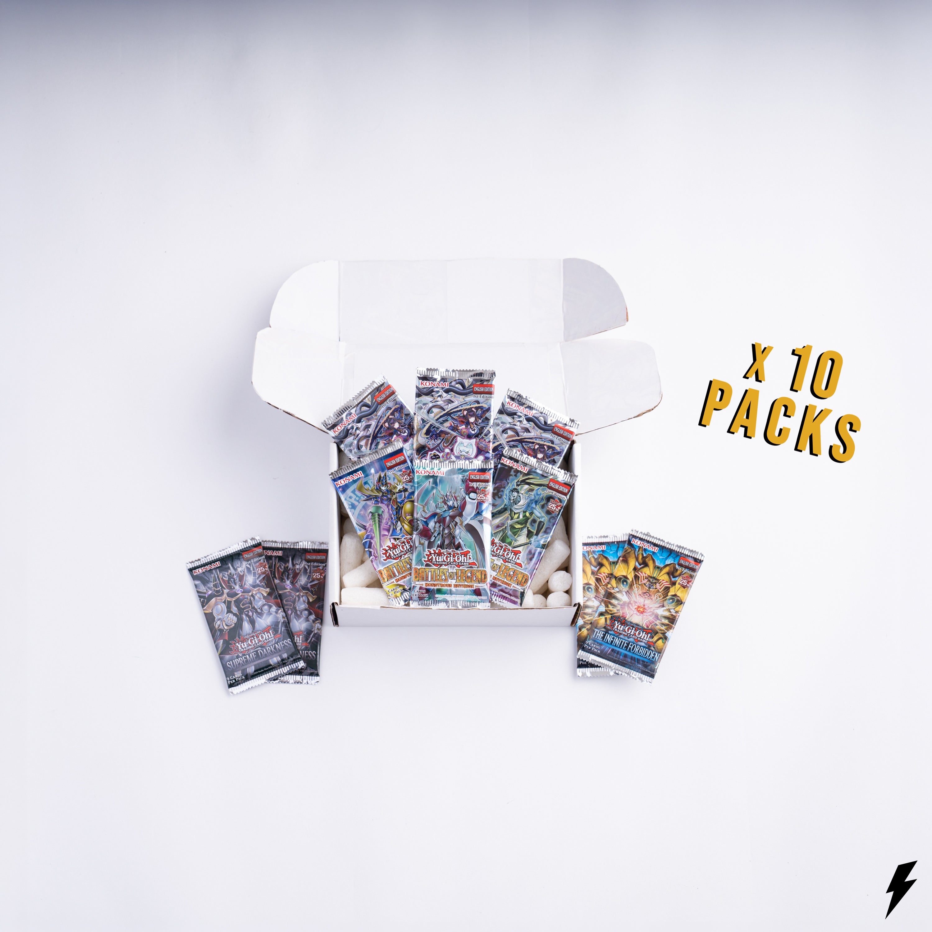 Booster Crate Duelist 10 pack Yu-Gi-Oh booster bundle featuring mixed packs including Supreme Darkness The Infinite Forbidden and Battle of Legend