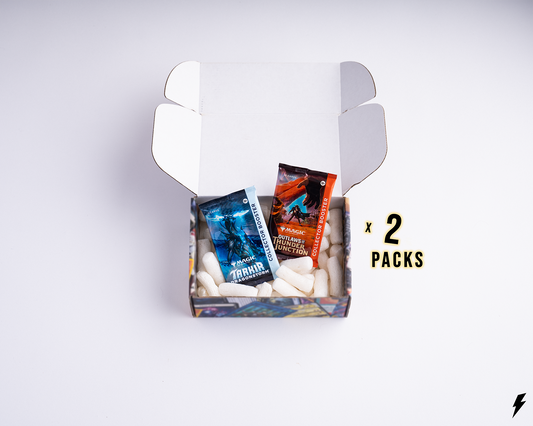 Open Booster Crate box containing 2 Magic: The Gathering Collector Boosters from mixed sets, displayed with “x 2 Packs” text on the right.
