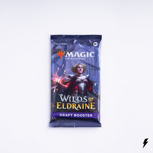 Wilds of Eldraine Draft Booster Pack Magic The Gathering sealed 15 card pack featuring knight casting magic in dark forest artwork